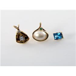 (3) 14kt Gold Gemstone Gold Pendants