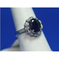 14k Gold Diamond & Blue Sapphire Ring
