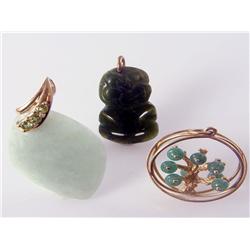 (3) 10kt & 14kt Gold Apple Jade Pendants