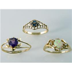 (3) 10kt & 14kt Gold Natural Gemstone Ladies Rings