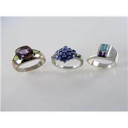 (3) Natural Gemstone Rings