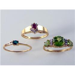 (3) 14kt Gemstone & Diamond Estate Ladies Rings
