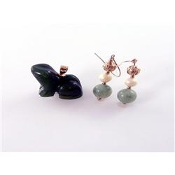 10kt & 14kt Gold Green Jade Earring & Pendant