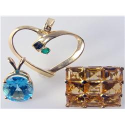 (3) 14kt Gold Gemstone Pendants