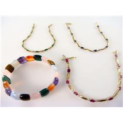 (4) 14kt Gold Diamond & Gemstone Bracelets