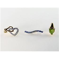 (3) Gemstone Gold Pendants