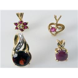 (4) 10kt & 14kt Gold Gemstone Pendants