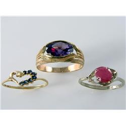 (3) 10kt & 14kt Gold Natural Gemstone Ladies Rings