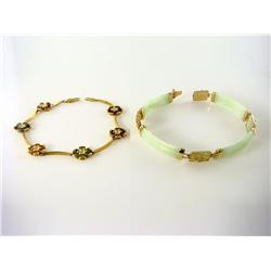 (2) 14kt Gold Jade & Gemstone Bracelets