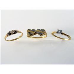 (3) Yellow Gold Diamond Love Rings