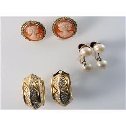 (3) 14kt Gold Diamond & Gemstone Earrings