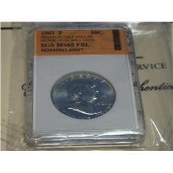 1961 P MS65 FBL Franklin Half Dollar