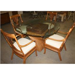 Glass Top Wood Designed Table w/ 4 Chairs