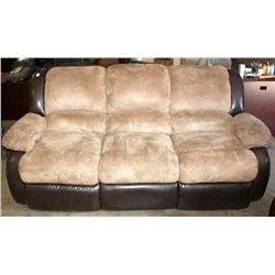 Brown Suede & Leather Recliner Sofa
