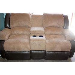 Brown Suede & Leather Recliner Sofa
