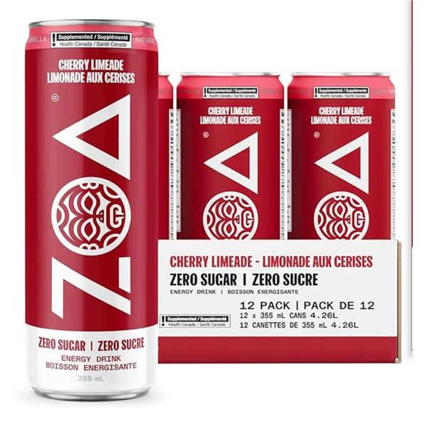 ZOA Zero Sugar Energy Drinks, Cherry Limeade – 355ml (Pack of 12)