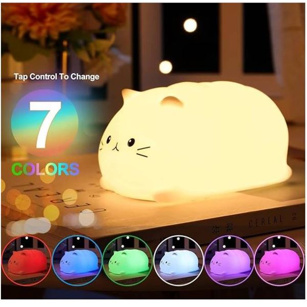 ZKLiLi Cat Night Light, Cute Cat Lights USB Rechargeable Cat Lamp Nightlight with 7-Color Modes