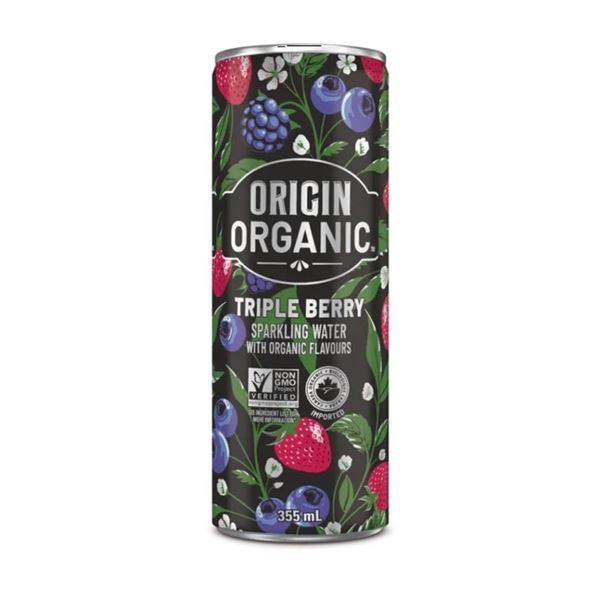 Origin Organic Sparkling Water Triple Berry 12 Cans at 355 ml Each