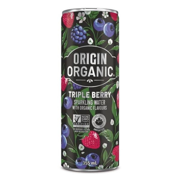 Origin Organic Sparkling Water Triple Berry 12 Cans at 355 ml Each