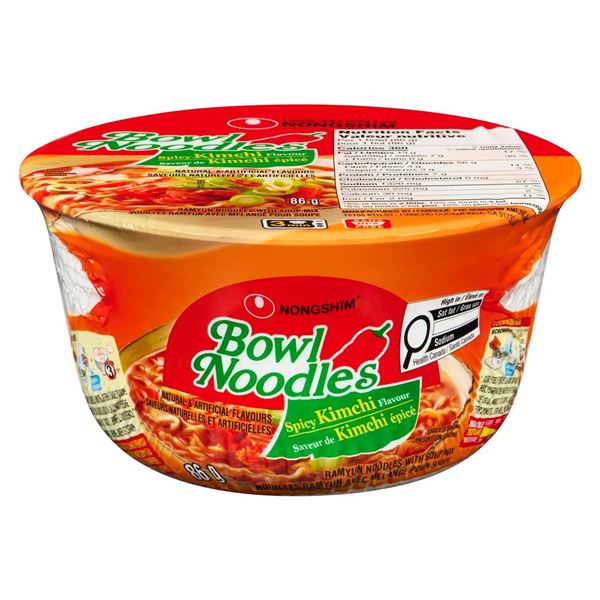 Nongshim Bowl Noodles, Spicy Kimchi Flavor, 86g, Lot of 6