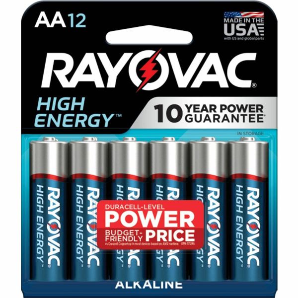 Rayovac High Energy AA Alkaline Batteries, 1.5V, 12-Pack