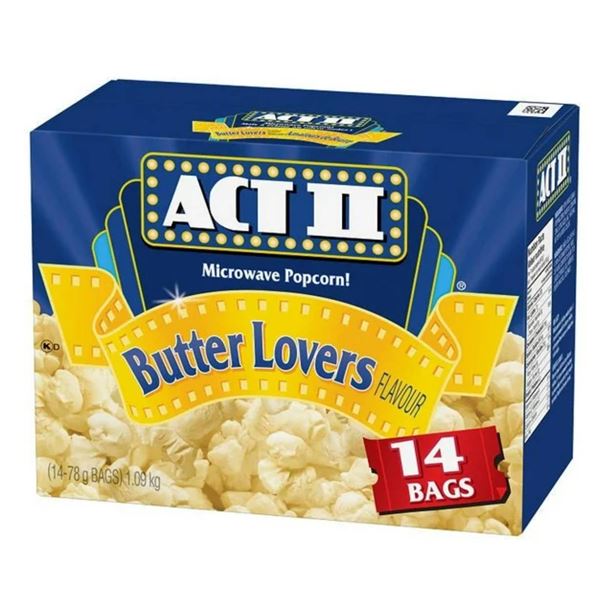 Act II Microwave Popcorn Butter Lovers Flavor, 14 Bags x 78g