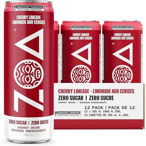 ZOA Zero Sugar Energy Drinks, Cherry Limeade – 355ml (Pack of 12)