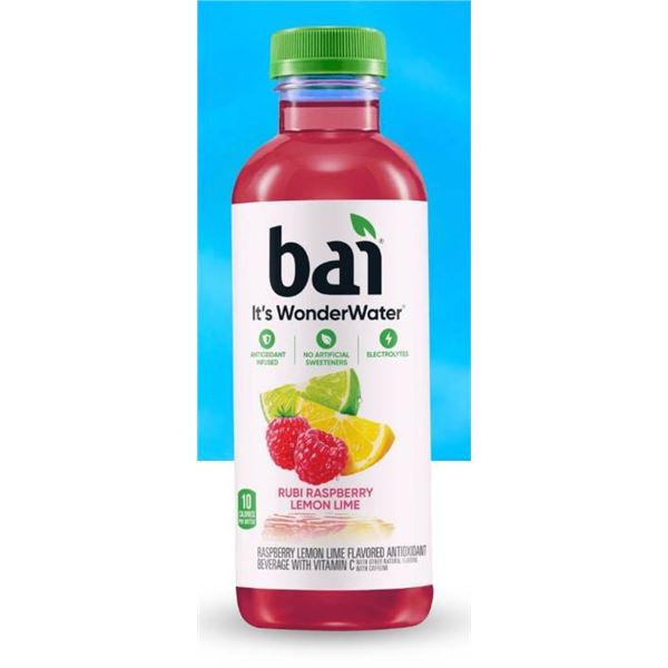Bai Raspberry Lemon Lime WonderWater Beverage, 12-Pack Bottles x 530ml