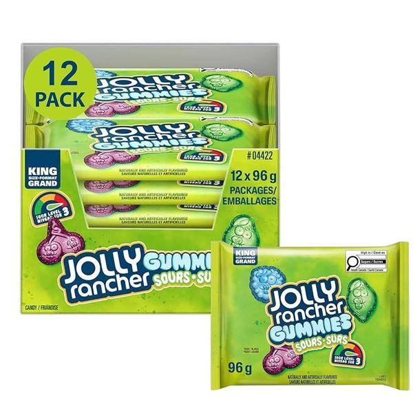 Jolly Rancher Gummies Sour Minis, 12 Packs, 90g Each