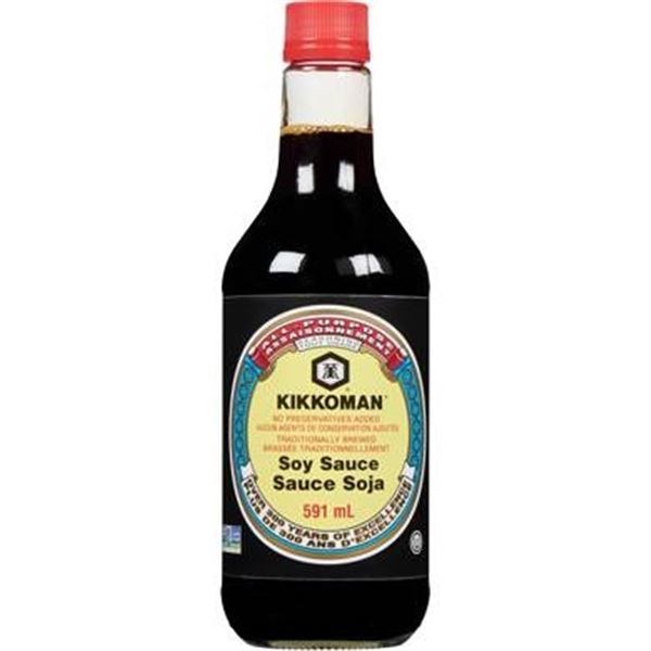 Lot of 2 – Kikkoman Soy Sauce Bottles, 591 mL Each