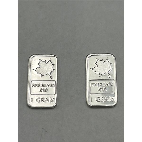 1-Gram .999 Fine Silver Bars with Maple Leaf Design (Set of 2)