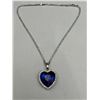 Image 1 : Heart-Shaped Blue Gemstone Pendant Necklace with Rhinestone Chain