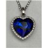 Image 2 : Heart-Shaped Blue Gemstone Pendant Necklace with Rhinestone Chain