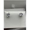 Image 1 : Silver Tone Stud Earrings with Square Clear Stones