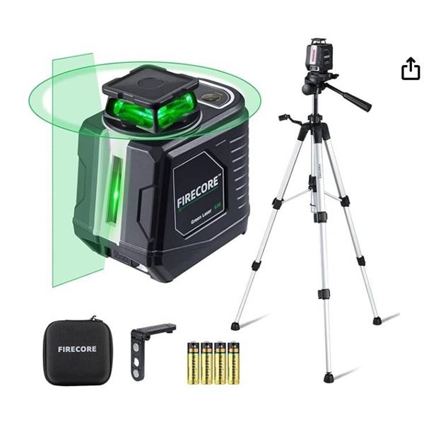 Firecore Laser Level with Tripod, 82Ft Green Self Leveling 360°Cross Line Laser Level for Picture Ha