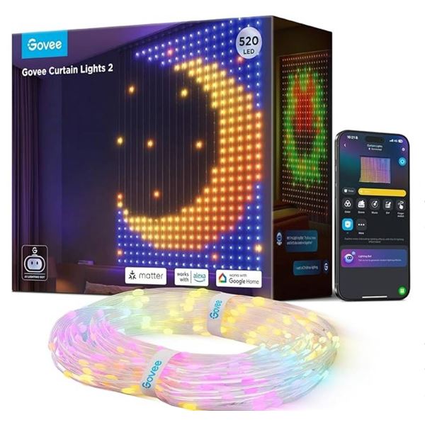 Govee Curtain Lights 2, Model H70B3, RGB, 520 LEDs, IP65 Waterproof