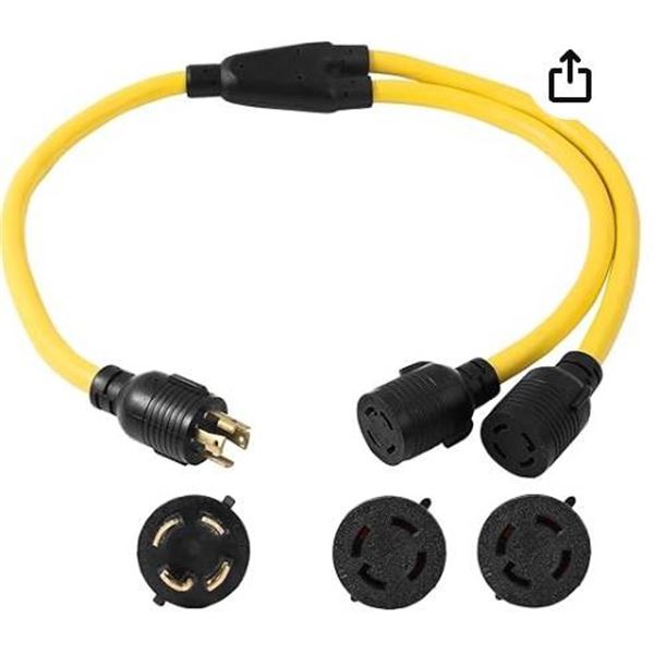 3-Foot 30-Amp L14-30P to Dual L14-30R Power Splitter Cable