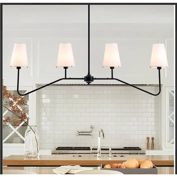 Classic Linear Chandelier Off-White Fabric Modern Kitchen Island Pendant Lighting for Indoor
