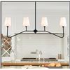 Image 1 : Classic Linear Chandelier Off-White Fabric Modern Kitchen Island Pendant Lighting for Indoor