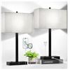 Image 1 : 21″ Set of 2 Touch Control Table Lamps with 2 USB & AC Outlets, 3-Way Dimmable Modern Night