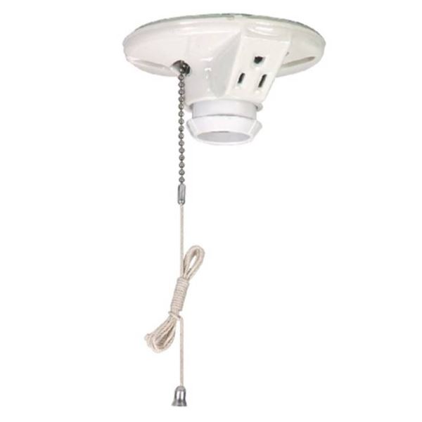 Eaton 667-BX-LW Porcelain Lampholder With Pull Chain Switch and Outlet Lot of 3