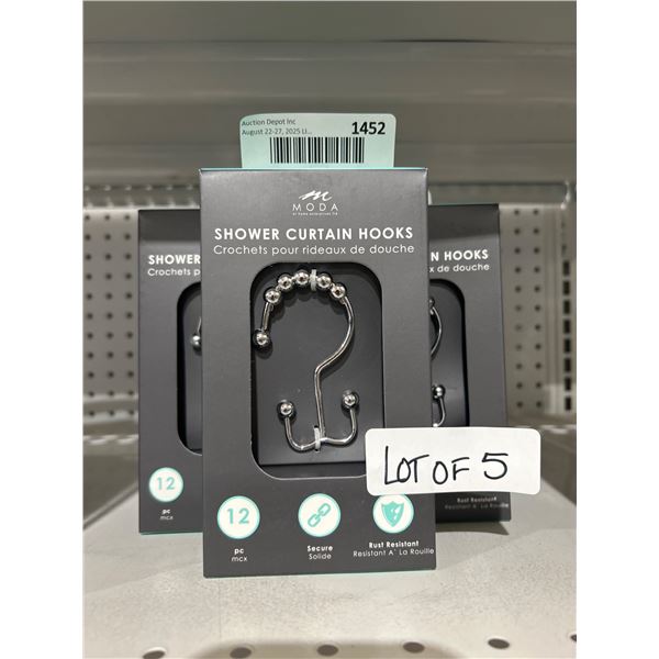 5 Packs of Moen Shower Curtain Hooks with 12 Pieces Each