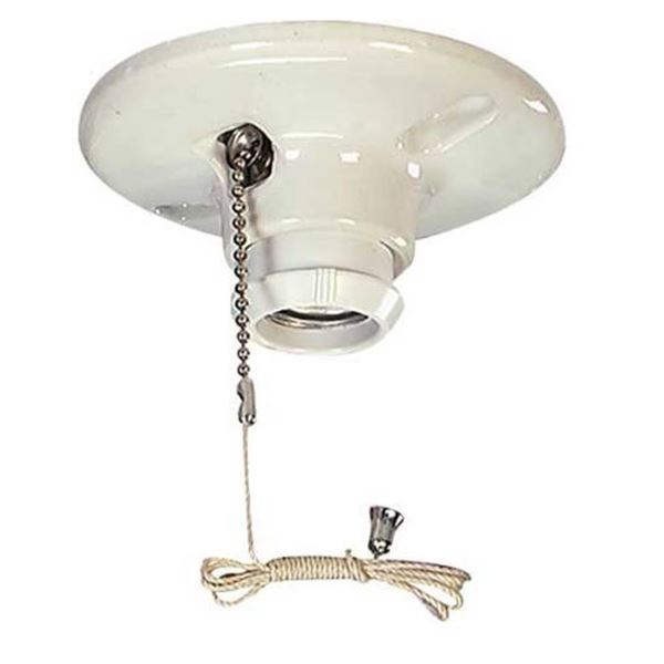 Lot of 3 Eaton Porcelain Lampholder with Pull Chain Switch and Outlet