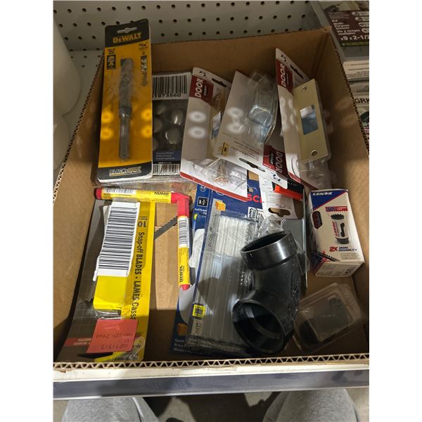 Box Lot of Hardware Components Including DEWALT Accessories