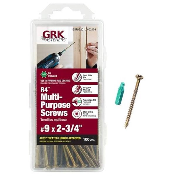 GRK Fasteners R4 Multi-Purpose Screws #9 x 2-1/2 Inch (Lot of 2, 100 pcs Each)