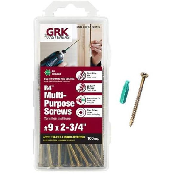 GRK Fasteners R4 Multi-Purpose Screws #9 x 2-1/2 Inch (Lot of 2, 100 pcs Each)