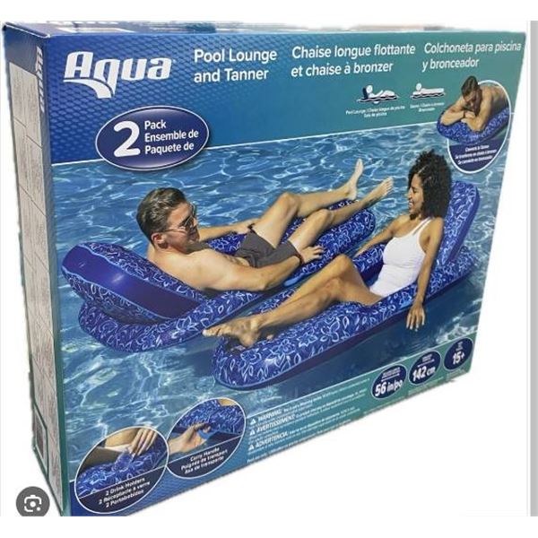 Aqua Pool Lounge and Tanner, Two-Pack, Inflatable, 56 in/142 cm