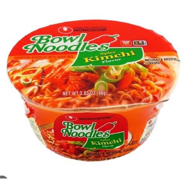 Nongshim Bowl Noodles Spicy Kimchi Flavor, 12 Bowls x 86g