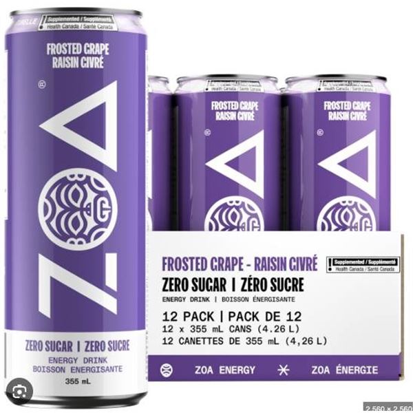 ZOA Frosted Grape Energy Drink, 355 ml Can, Pack of 12