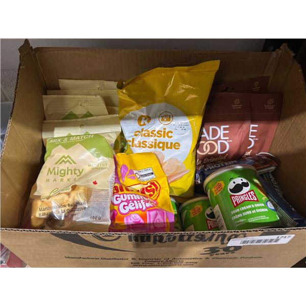 Box Lot of Snack Items: Chips, Gummies, and Crackers